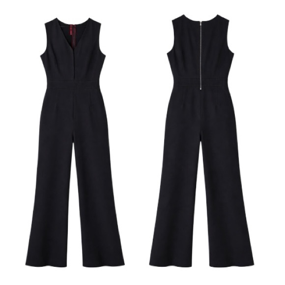 Spanx Perfect Sleeveless Jumpsuit Black 1X Wide Leg Shaping V-Neck Career Chic - Picture 3 of 16